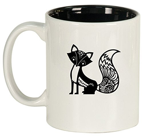 Ceramic Coffee Tea Mug Cup Fancy Fox (White)