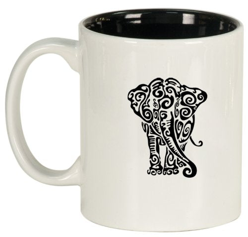 White Ceramic Coffee Tea Mug Tribal Elephant