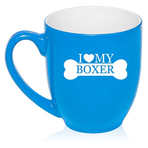 16 oz Large Bistro Mug Ceramic Coffee Tea Glass Cup I Love My Boxer (Light Blue)
