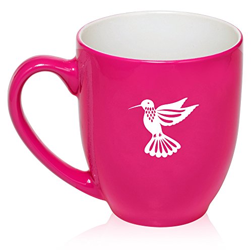16 oz Large Bistro Mug Ceramic Coffee Tea Glass Cup Hummingbird (Hot Pink)