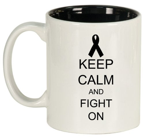 Keep Calm and Fight On Cancer Ceramic Coffee Tea Mug Cup White Black