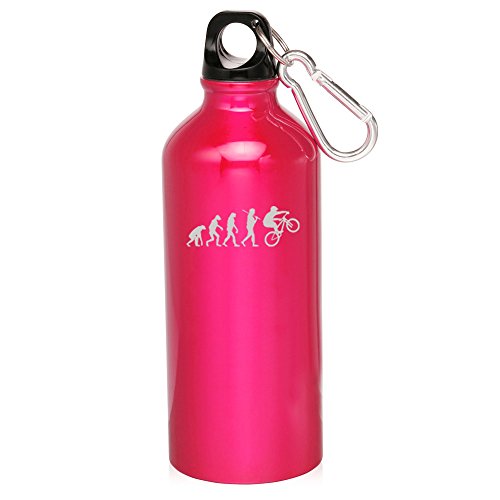 20oz Aluminum Sports Water Bottle Caribiner Clip Evolution BMX Bike (Hot Pink)