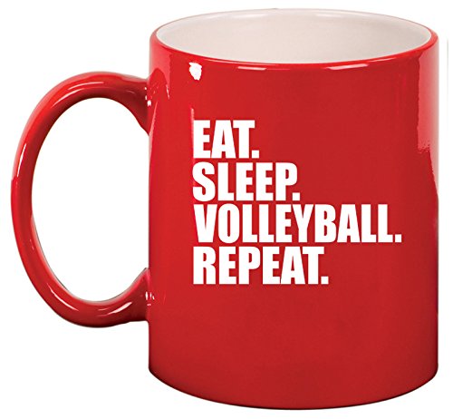 Ceramic Coffee Tea Mug Cup Eat Sleep Volleyball Repeat (Red)