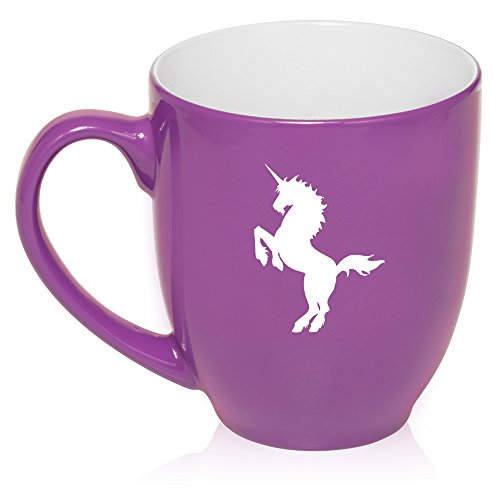 16 oz Large Bistro Mug Ceramic Coffee Tea Glass Cup Unicorn (Purple)