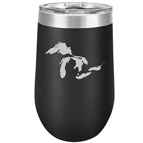 16 oz Double Wall Vacuum Insulated Stainless Steel Stemless Wine Tumbler Glass Coffee Travel Mug With Lid Great Lakes Michigan