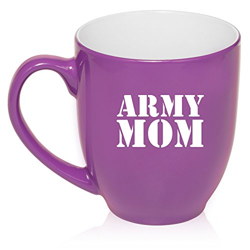 16 oz Large Bistro Mug Ceramic Coffee Tea Glass Cup Army Mom (Purple)