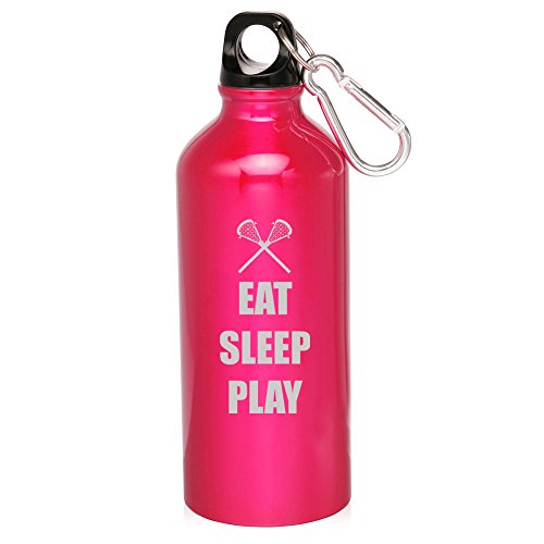 20oz Aluminum Sports Water Bottle Caribiner Clip Eat Sleep Play Lacrosse (Hot Pink)