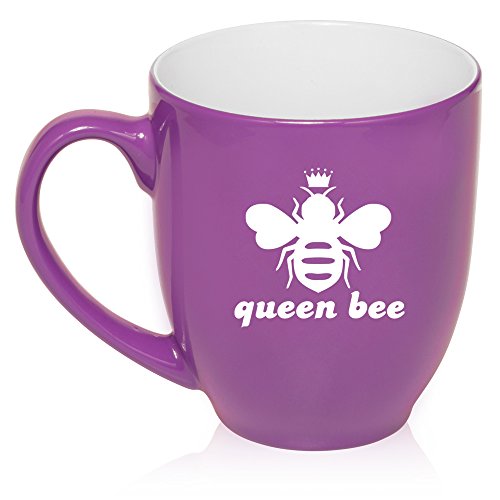 16 oz Large Bistro Mug Ceramic Coffee Tea Glass Cup Queen Bee (Purple)