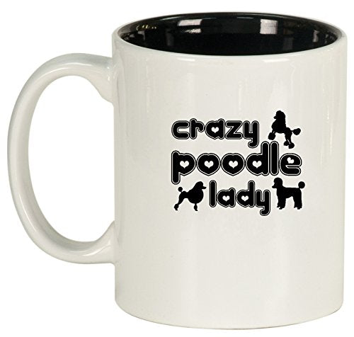 Ceramic Coffee Tea Mug Cup Crazy Poodle Lady (White)