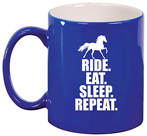 Ceramic Coffee Tea Mug Horse Ride Eat Sleep Repeat (Blue)