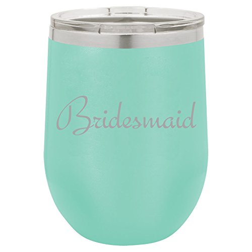 12 oz Double Wall Vacuum Insulated Stainless Steel Stemless Wine Tumbler Glass Coffee Travel Mug With Lid Bridesmaid Bachelorette Wedding (Teal)