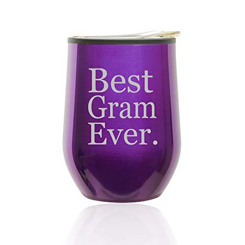 Stemless Wine Tumbler Coffee Travel Mug Glass With Lid Best Gram Ever Grammy Grandma Grandmother (Royal Purple)