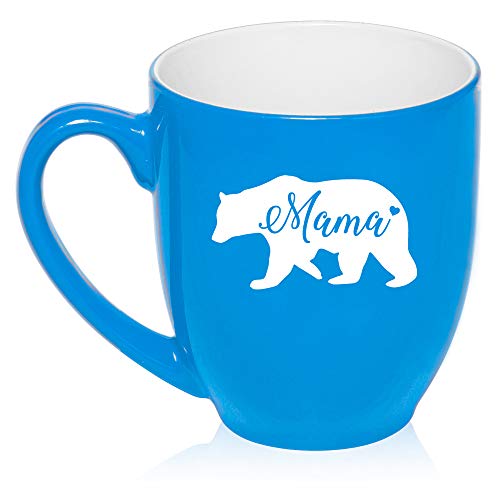 16 oz Large Bistro Mug Ceramic Coffee Tea Glass Cup Mama Bear Mom Mother (Light-Blue)