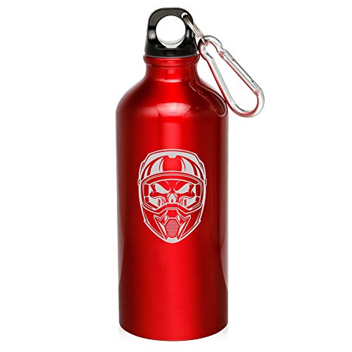 20oz Aluminum Sports Water Bottle Caribiner Clip Skull Motocross Helmet (Red)