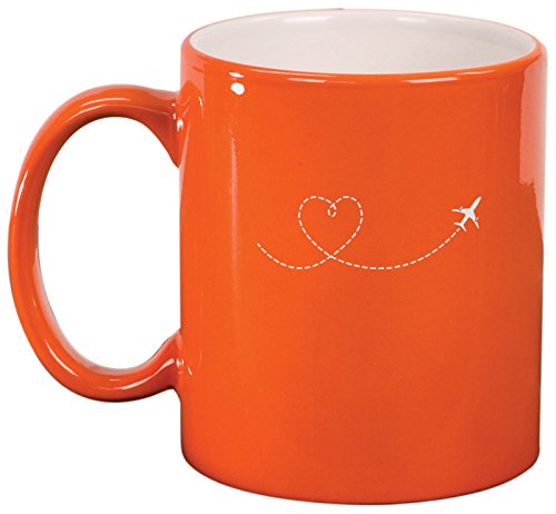Ceramic Coffee Tea Mug Heart Love Travel Airplane (Orange)
