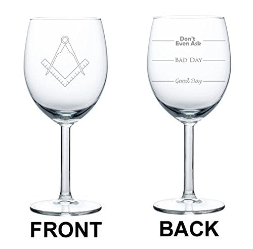 Wine Glass Goblet Two Sided Good Day Bad Day Don't Even Ask Square Compass Architect Engineer (10 oz)