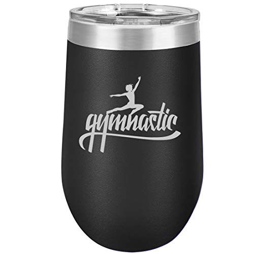 16 oz Double Wall Vacuum Insulated Stainless Steel Stemless Wine Tumbler Glass Coffee Travel Mug With Lid Gymnastic Calligraphy