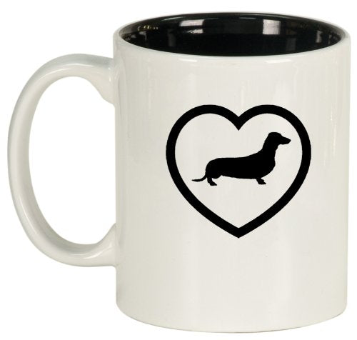 Dachshund Heart Ceramic Coffee Tea Mug Cup White Black