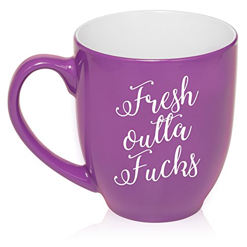 16 oz Large Bistro Mug Ceramic Coffee Tea Glass Cup Fresh Outta Fcks Funny (Purple)