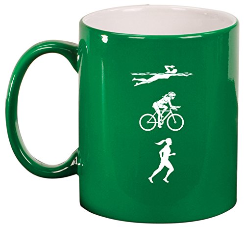 Ceramic Coffee Tea Mug Cup Female Triathlon Swim Bike Run (Green)