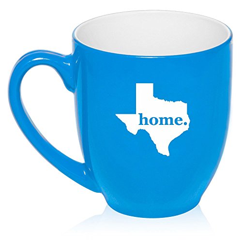 16 oz Large Bistro Mug Ceramic Coffee Tea Glass Cup Texas Home (Light Blue)