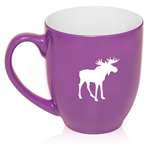 16 oz Large Bistro Mug Ceramic Coffee Tea Glass Cup Moose (Purple)
