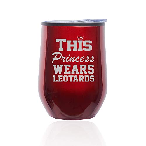 Stemless Wine Tumbler Coffee Travel Mug Glass With Lid This Princess Wears Leotards Gymnastics (Red)