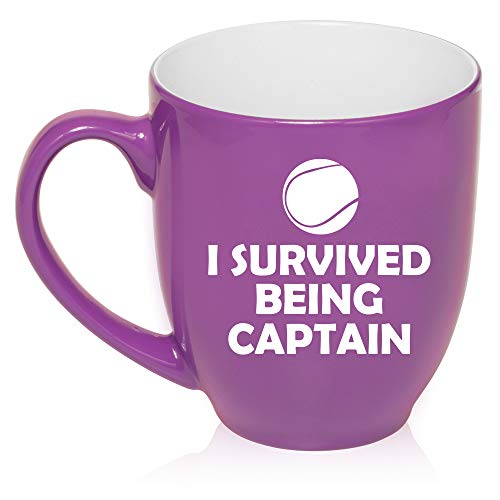 16 oz Large Bistro Mug Ceramic Coffee Tea Glass Cup Tennis I Survived Being Captain (Purple)