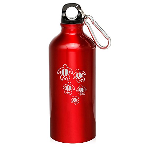 20oz Aluminum Sports Water Bottle Caribiner Clip Swimming Turtles (Red)