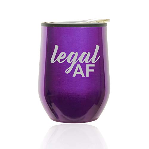 Stemless Wine Tumbler Coffee Travel Mug Glass With Lid Legal AF 21st Birthday (Royal Purple)