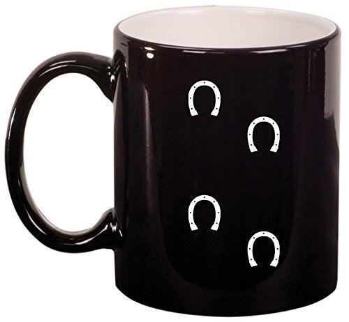 Ceramic Coffee Tea Mug Cup Horse Shoe Tracks (Black)