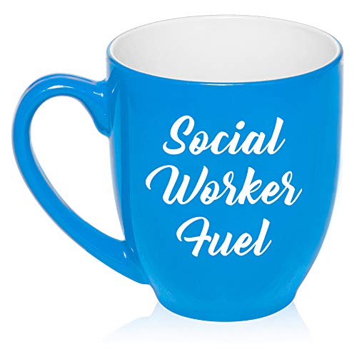 16 oz Large Bistro Mug Ceramic Coffee Tea Glass Cup Social Worker Fuel (Light-Blue)