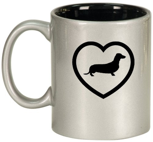 Dachshund Heart Ceramic Coffee Tea Mug Cup Silver Black