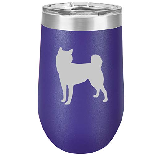 16 oz Double Wall Vacuum Insulated Stainless Steel Stemless Wine Tumbler Glass Coffee Travel Mug With Lid Shiba Inu (Purple)