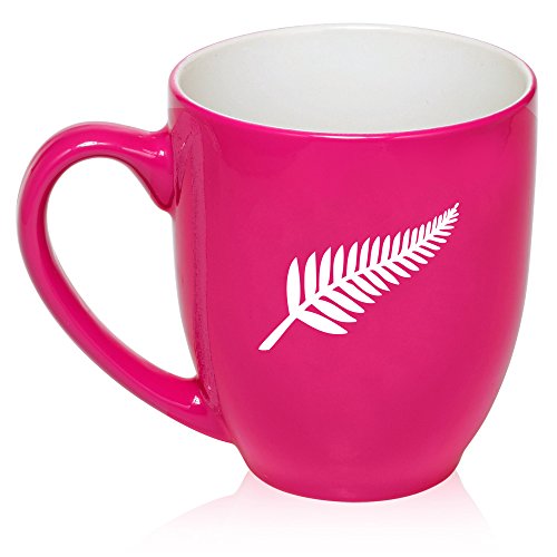 16 oz Large Bistro Mug Ceramic Coffee Tea Glass Cup New Zealand Silver Fern (Hot Pink)