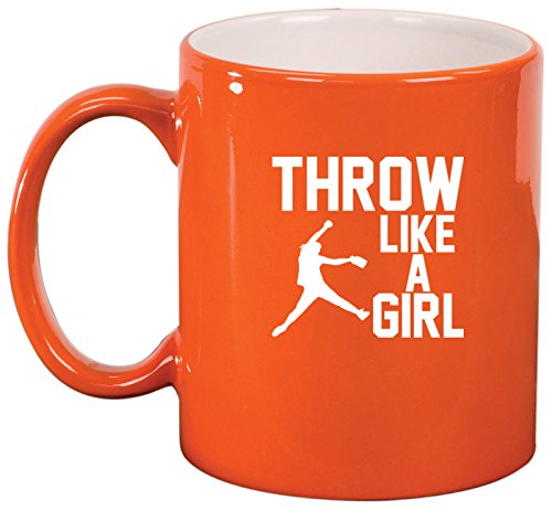 Ceramic Coffee Tea Mug Throw Like A Girl Softball (Orange)