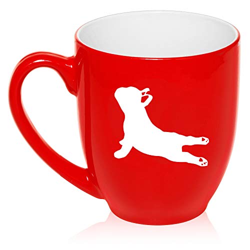 16 oz Large Bistro Mug Ceramic Coffee Tea Glass Cup French Bulldog Yoga (Red)