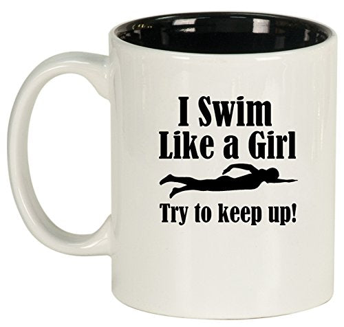 Ceramic Coffee Tea Mug Cup Swim Like A Girl (White)