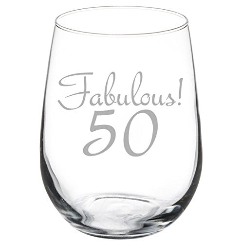 17 oz Stemless Wine Glass Funny Fabulous 50 50th Birthday,MIP