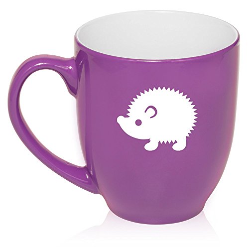 16 oz Large Bistro Mug Ceramic Coffee Tea Glass Cup Hedgehog (Purple)