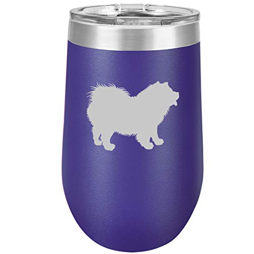 16 oz Double Wall Vacuum Insulated Stainless Steel Stemless Wine Tumbler Glass Coffee Travel Mug With Lid Chow Chow (Purple)