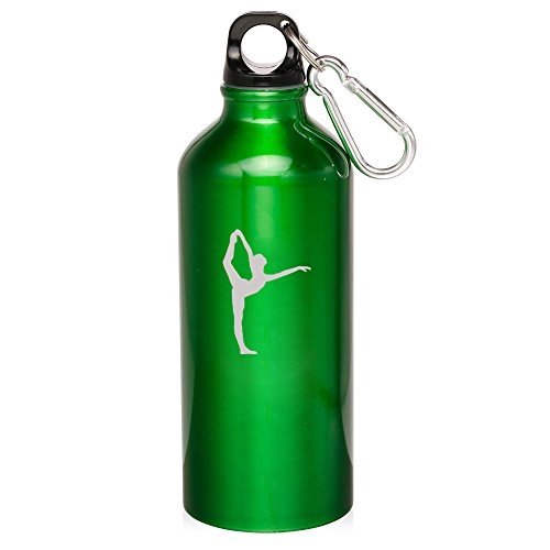 20oz Aluminum Sports Water Bottle Caribiner Clip Dancer Gymnastics (Green)