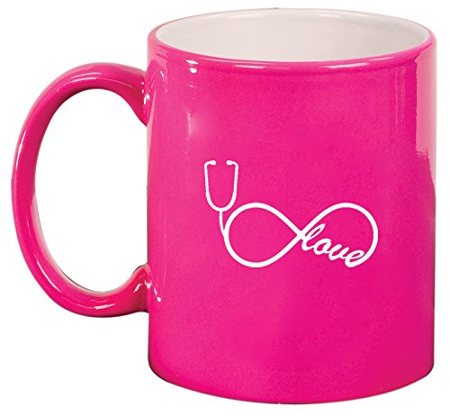 Ceramic Coffee Tea Mug Infinity Love Nurse Stethoscope (Hot Pink)