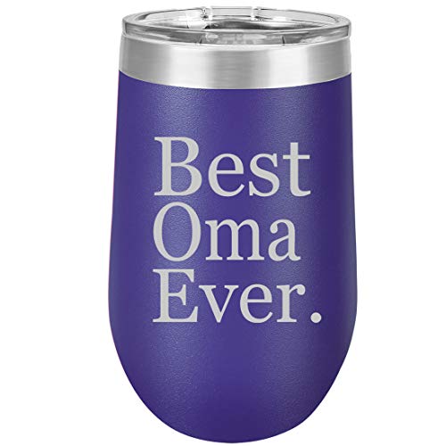 16 oz Double Wall Vacuum Insulated Stainless Steel Stemless Wine Tumbler Glass Coffee Travel Mug With Lid Best Oma Ever Grandma Grandmother (Purple)