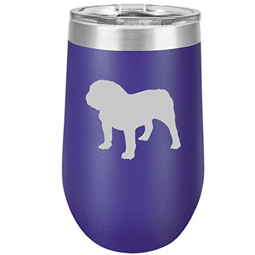 16 oz Double Wall Vacuum Insulated Stainless Steel Stemless Wine Tumbler Glass Coffee Travel Mug With Lid Bulldog (Purple)