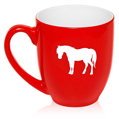 16 oz Large Bistro Mug Ceramic Coffee Tea Glass Cup Pony (Red)