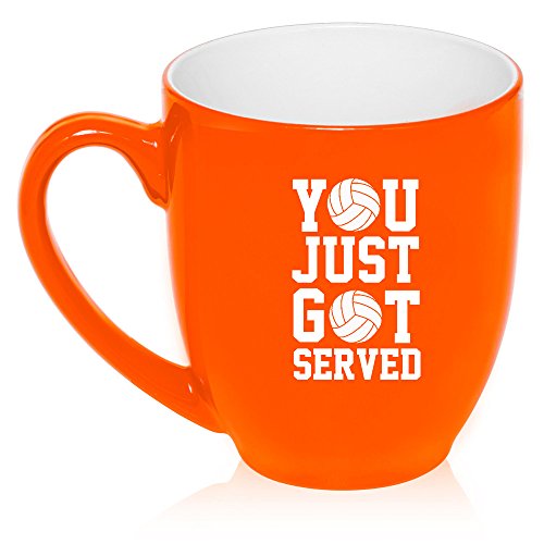 16 oz Large Bistro Mug Ceramic Coffee Tea Glass Cup You Just Got Served Volleyball (Orange)