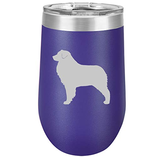 16 oz Double Wall Vacuum Insulated Stainless Steel Stemless Wine Tumbler Glass Coffee Travel Mug With Lid Australian Shepherd (Purple)