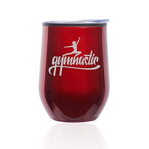 Stemless Wine Tumbler Coffee Travel Mug Glass With Lid Gymnastic Calligraphy (Red)
