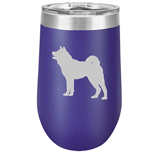 16 oz Double Wall Vacuum Insulated Stainless Steel Stemless Wine Tumbler Glass Coffee Travel Mug With Lid Akita (Purple)